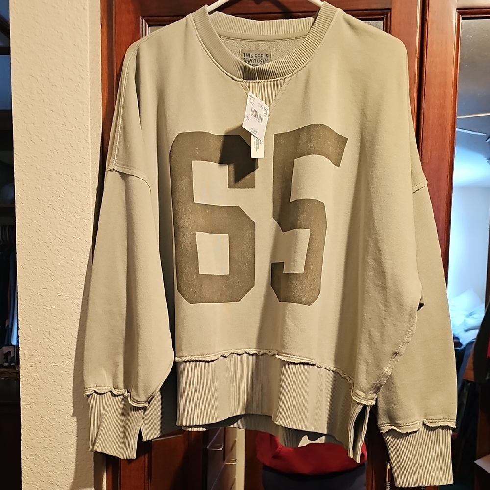 American Eagle Outfitters Sage Green Oversizef Crew Neck Sweatshirt